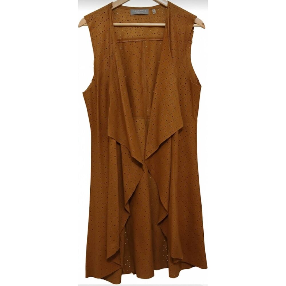 Bagatelle womens large long leather tan western vest cowgirl Cognac brown